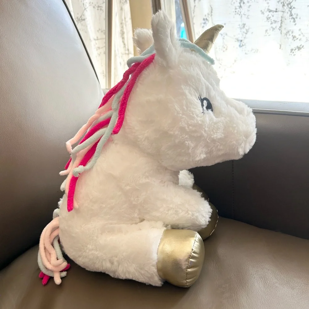 Claire's White Unicorn Plush 14”inch Aurora with Gold and Pink Details